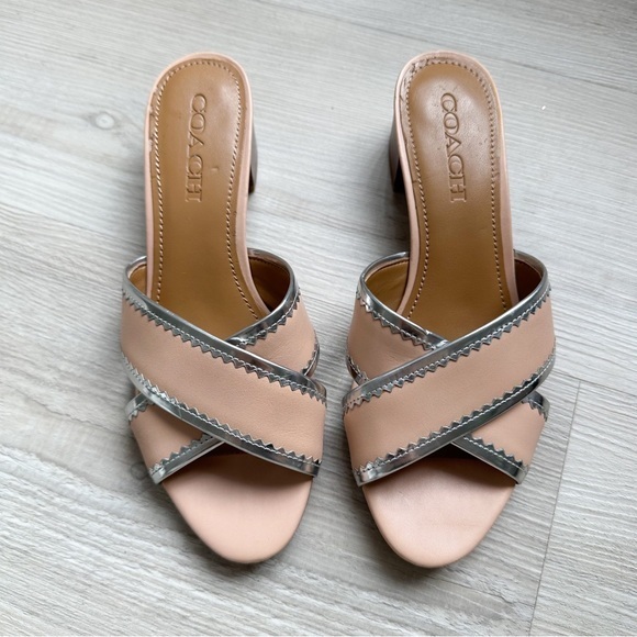 Coach tan and silver mules slides sandals - Picture 1 of 7